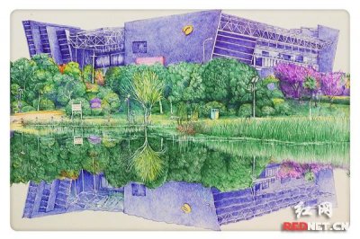​一笔一世界 大二学生用圆珠笔画出校园美景