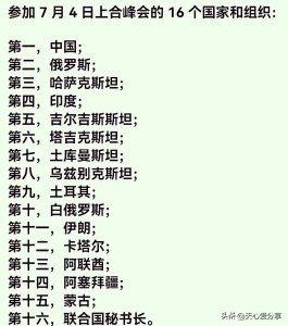 ​参加 7 月 4 日上合峰会的 16 个国家和组织