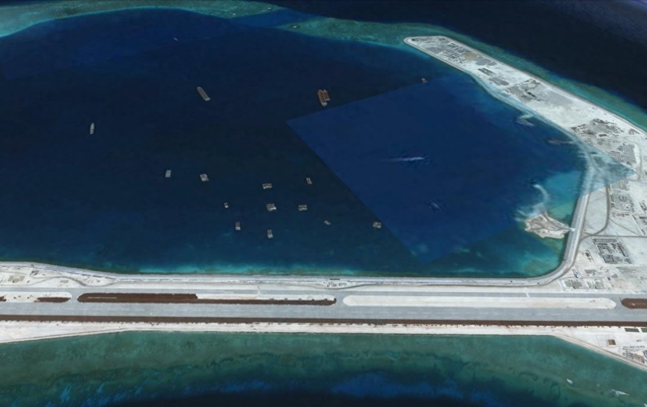 航拍渚碧岛，南沙群岛第二大岛屿，吹填建有大型机场